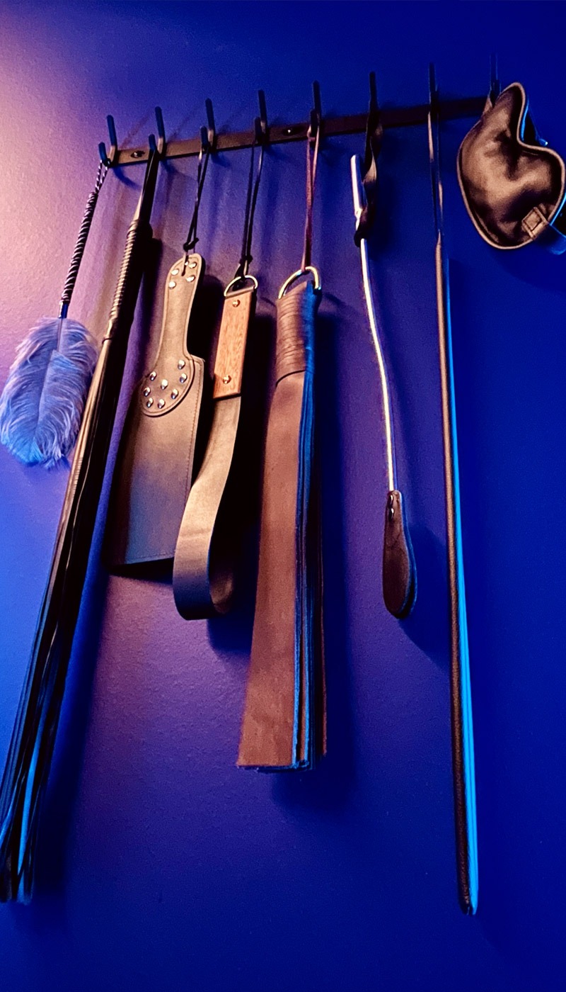 Photo des accessoires de la salle de jeu BDSM de la loveroom Le Goût du Péché à Mulhouse
